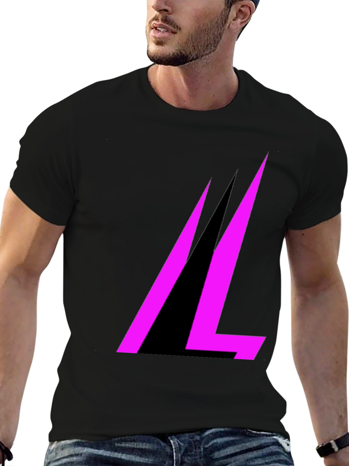 Modern Black T-Shirt with Abstract Pink Design