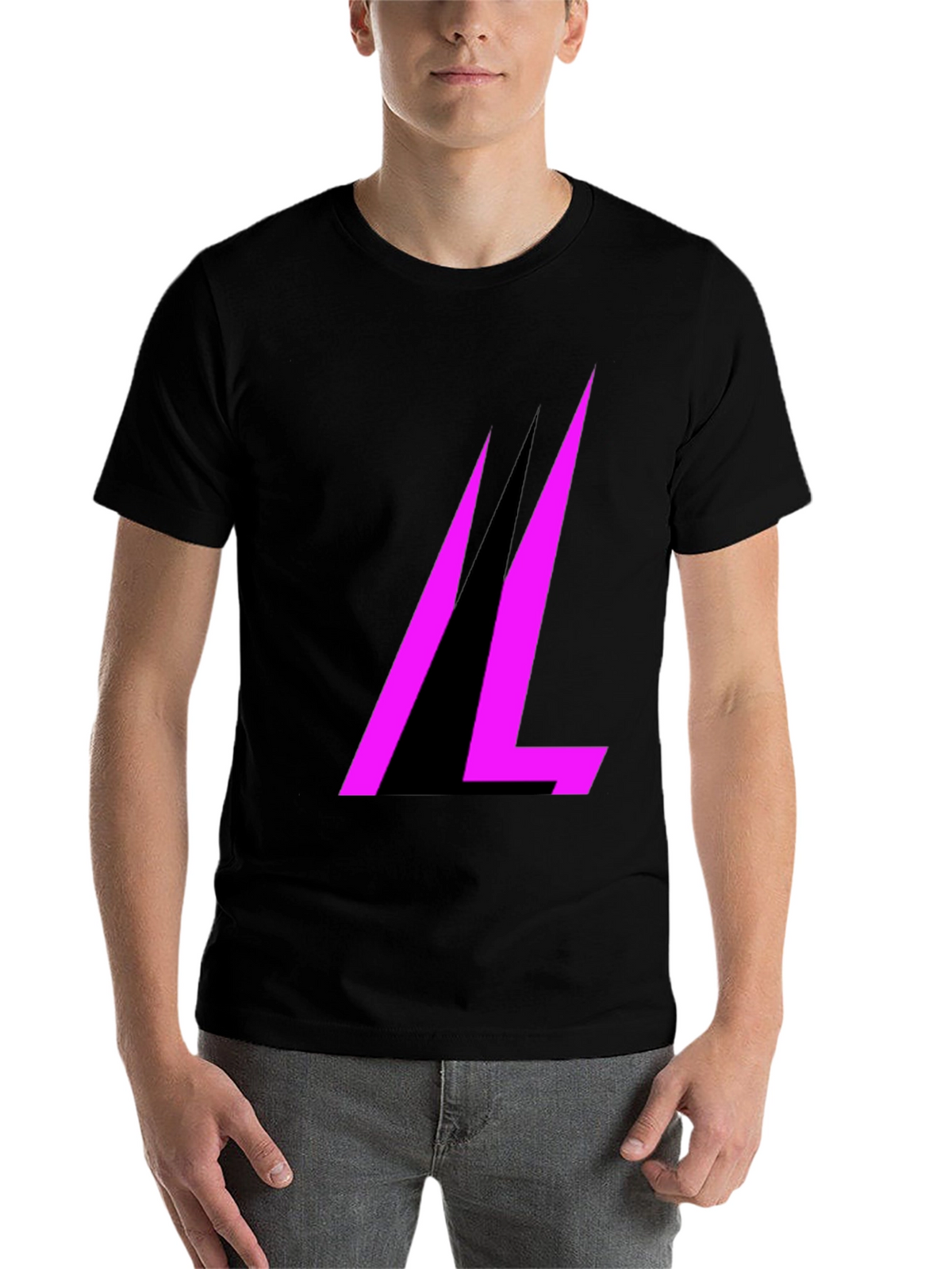Modern Black T-Shirt with Abstract Pink Design