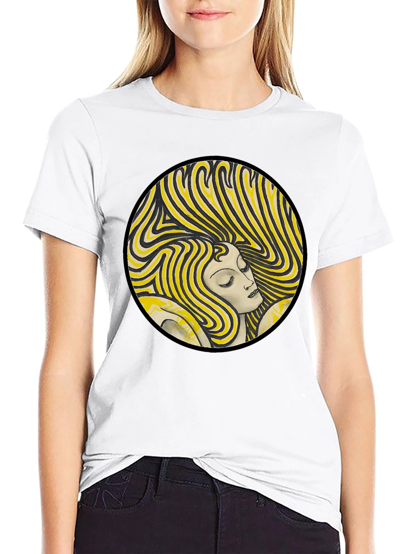Retro Woman Graphic Print Black T-Shirt