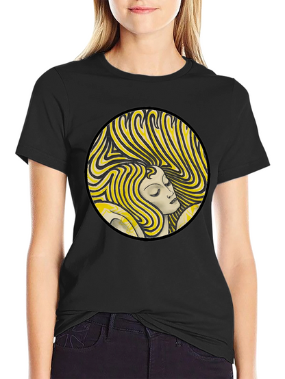 Retro Woman Graphic Print Black T-Shirt