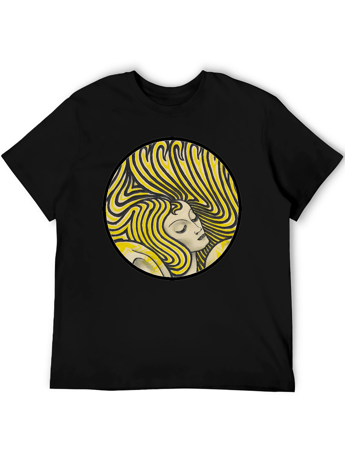 Retro Woman Graphic Print Black T-Shirt