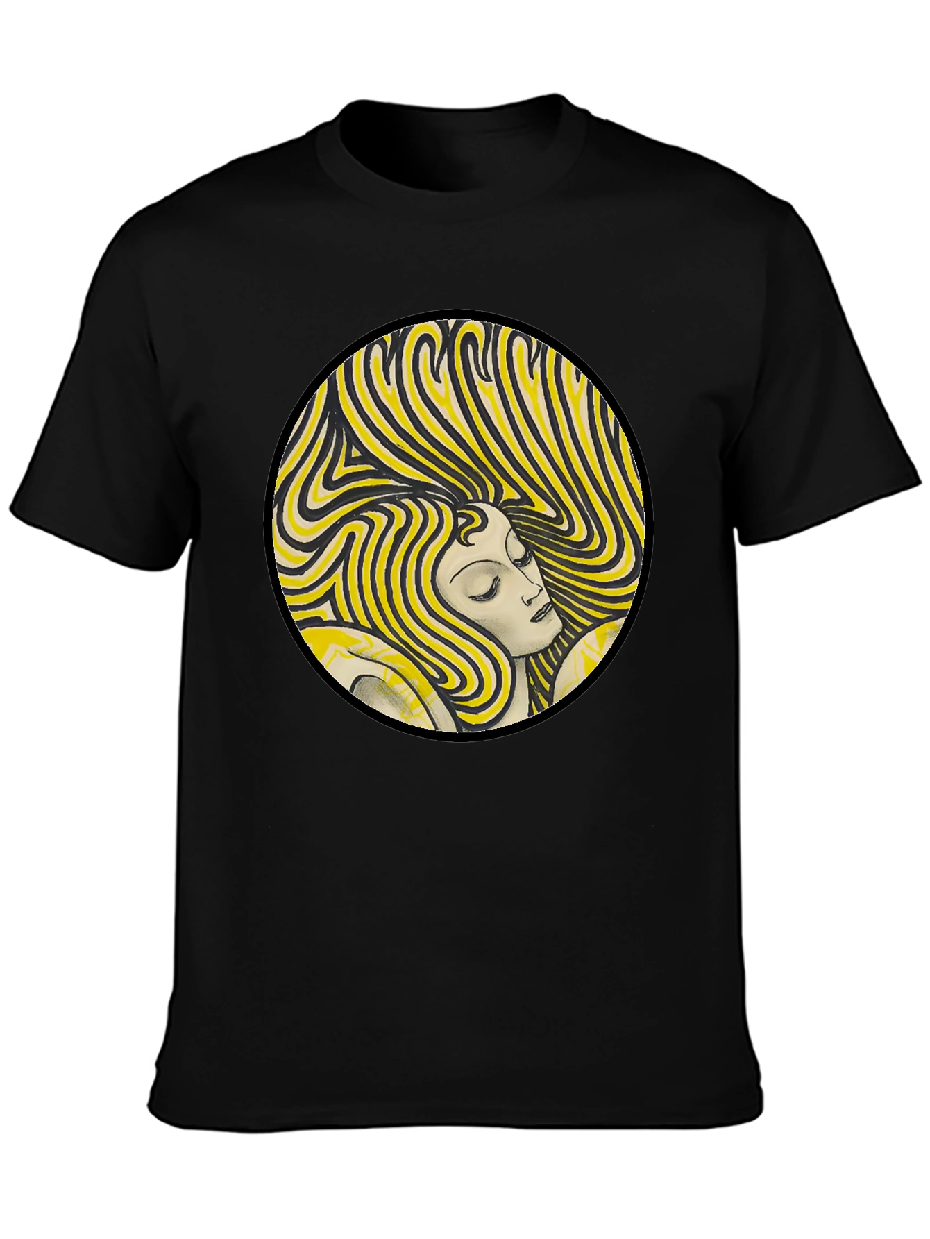 Retro Woman Graphic Print Black T-Shirt