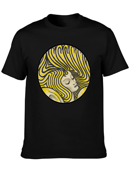 Retro Woman Graphic Print Black T-Shirt