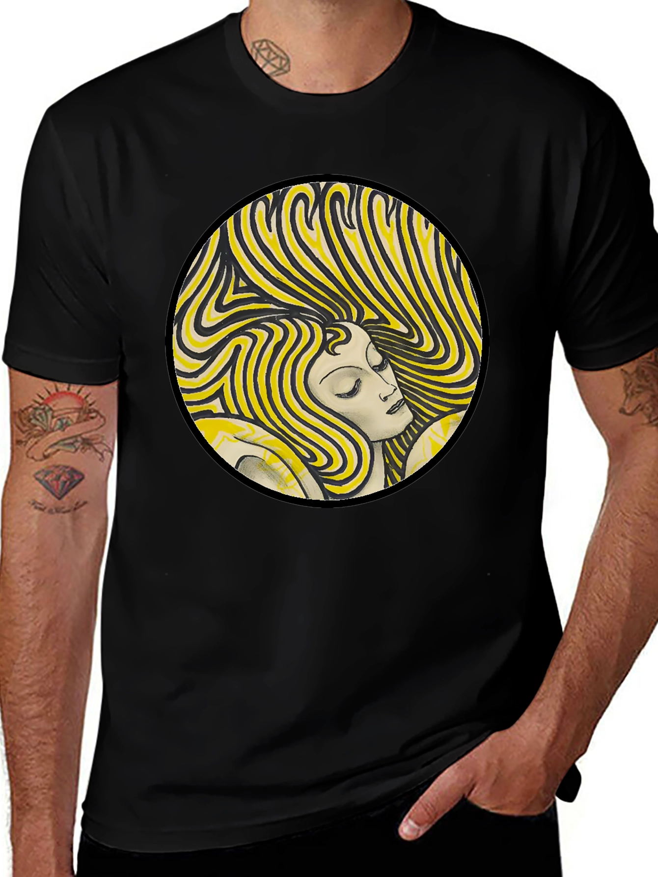 Retro Woman Graphic Print Black T-Shirt