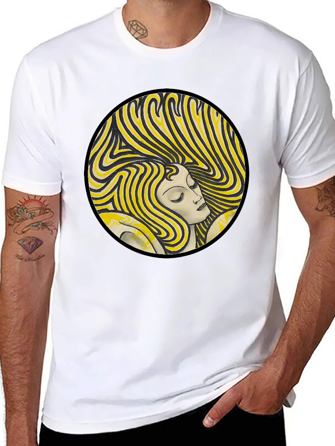 Retro Woman Graphic Print Black T-Shirt