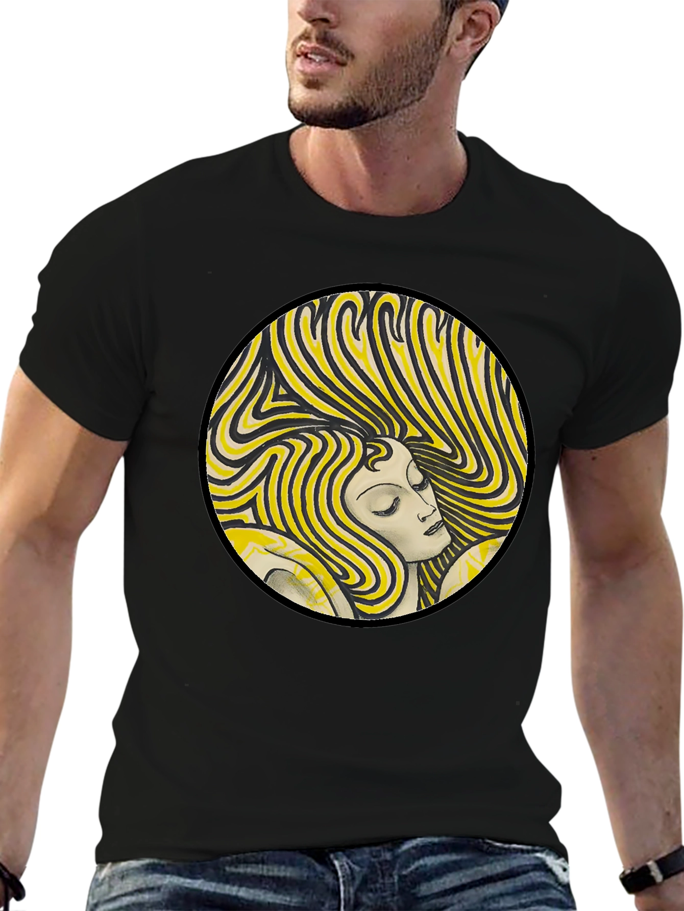 Retro Woman Graphic Print Black T-Shirt