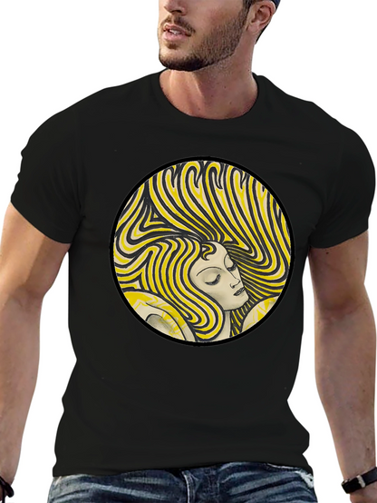 Retro Woman Graphic Print Black T-Shirt