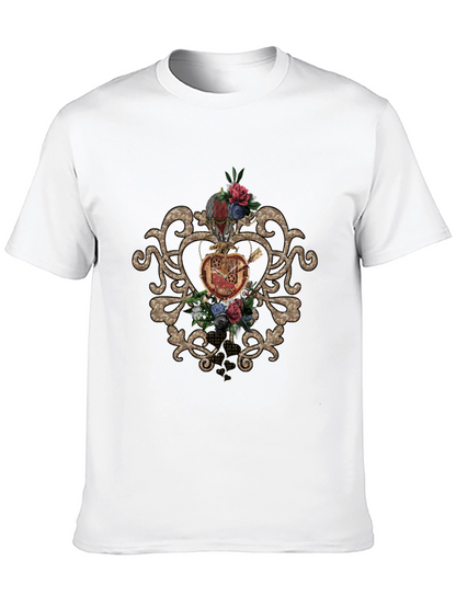 Steampunk Heart & Floral Graphic Black Tee