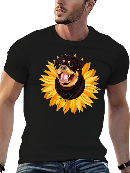 Rottweiler Sunflower Graphic Tee - Black