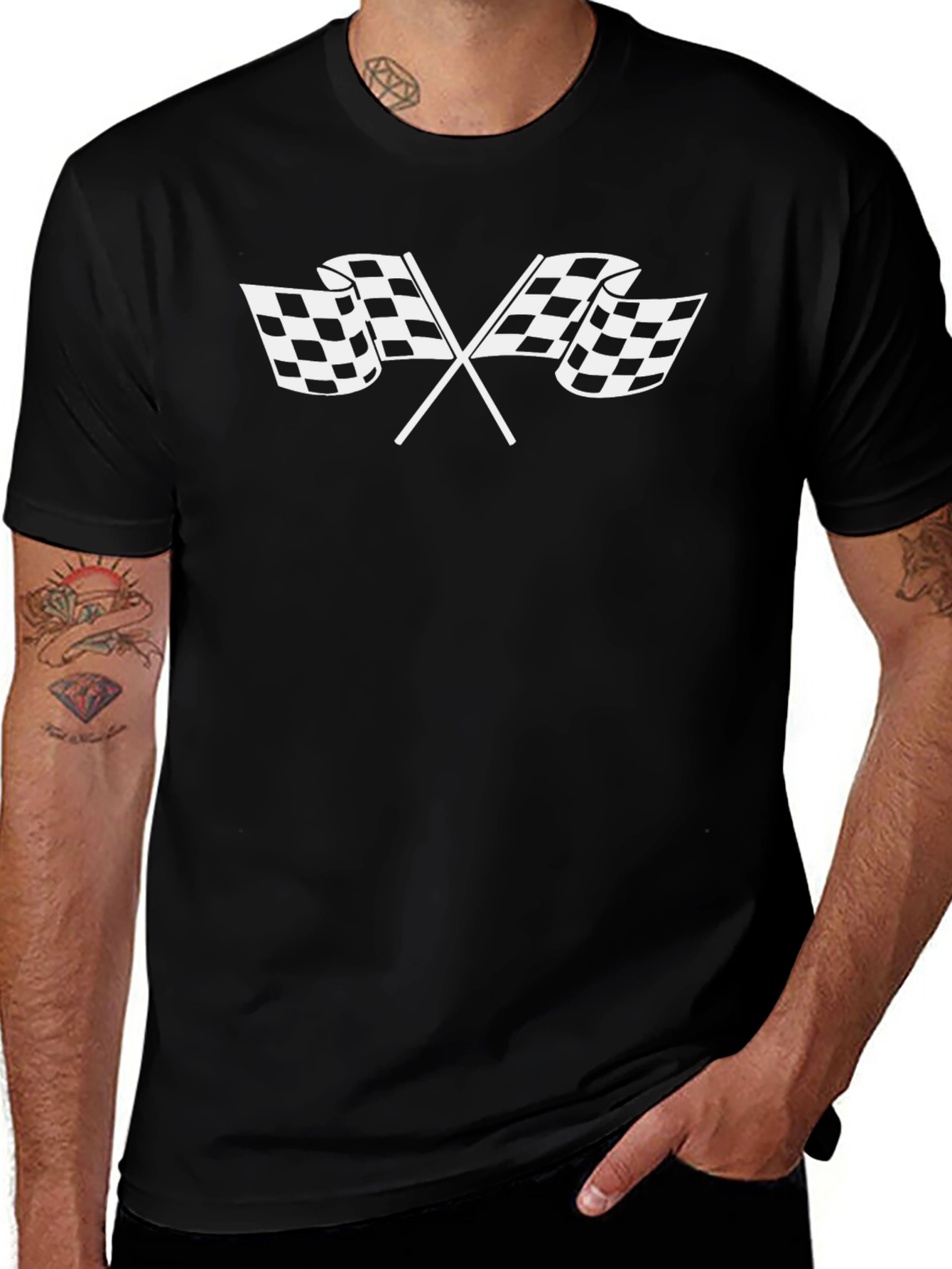 Checkered Flag Graphic T-Shirt - Racing Style
