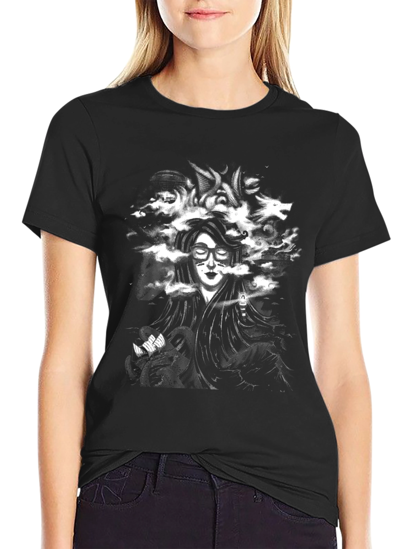 Surreal Graphic Print Black T-Shirt