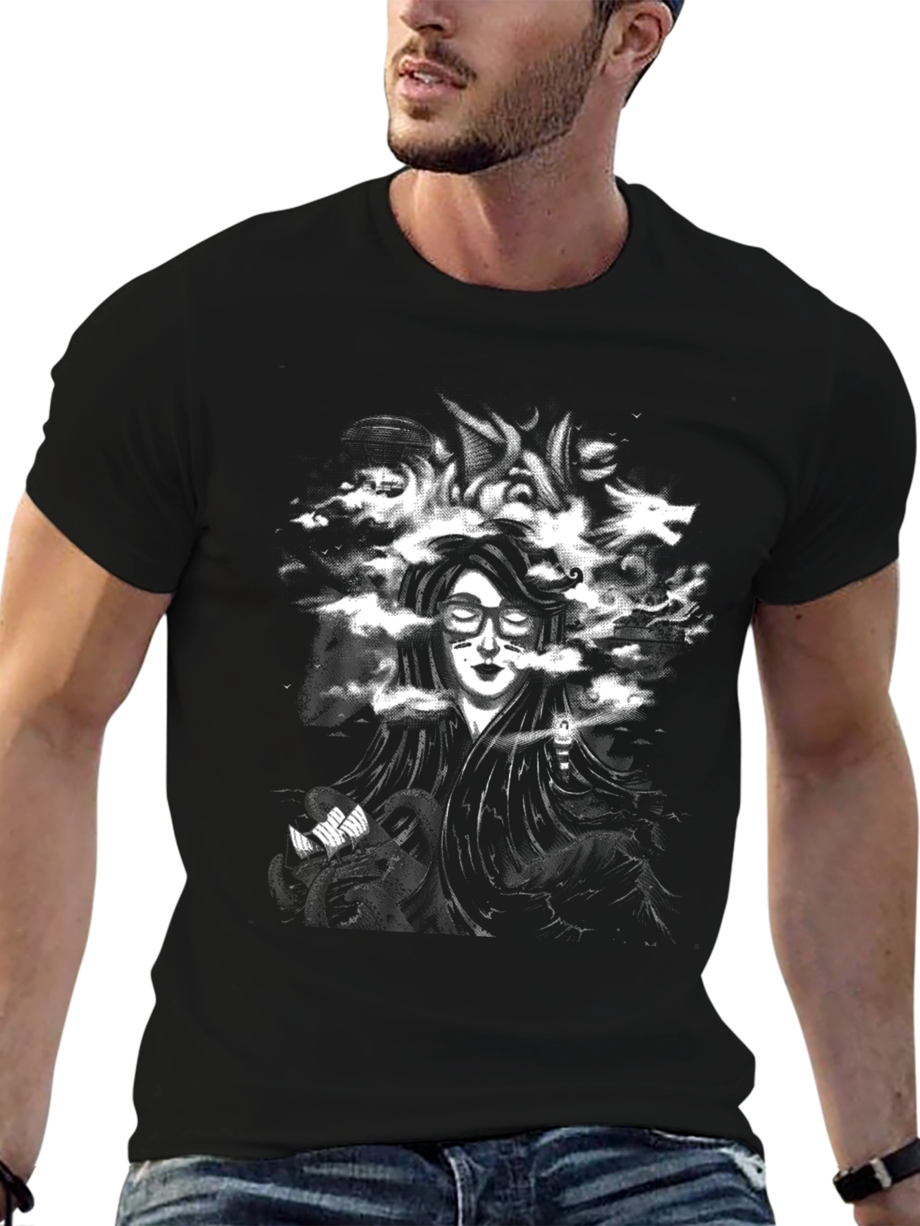 Surreal Graphic Print Black T-Shirt