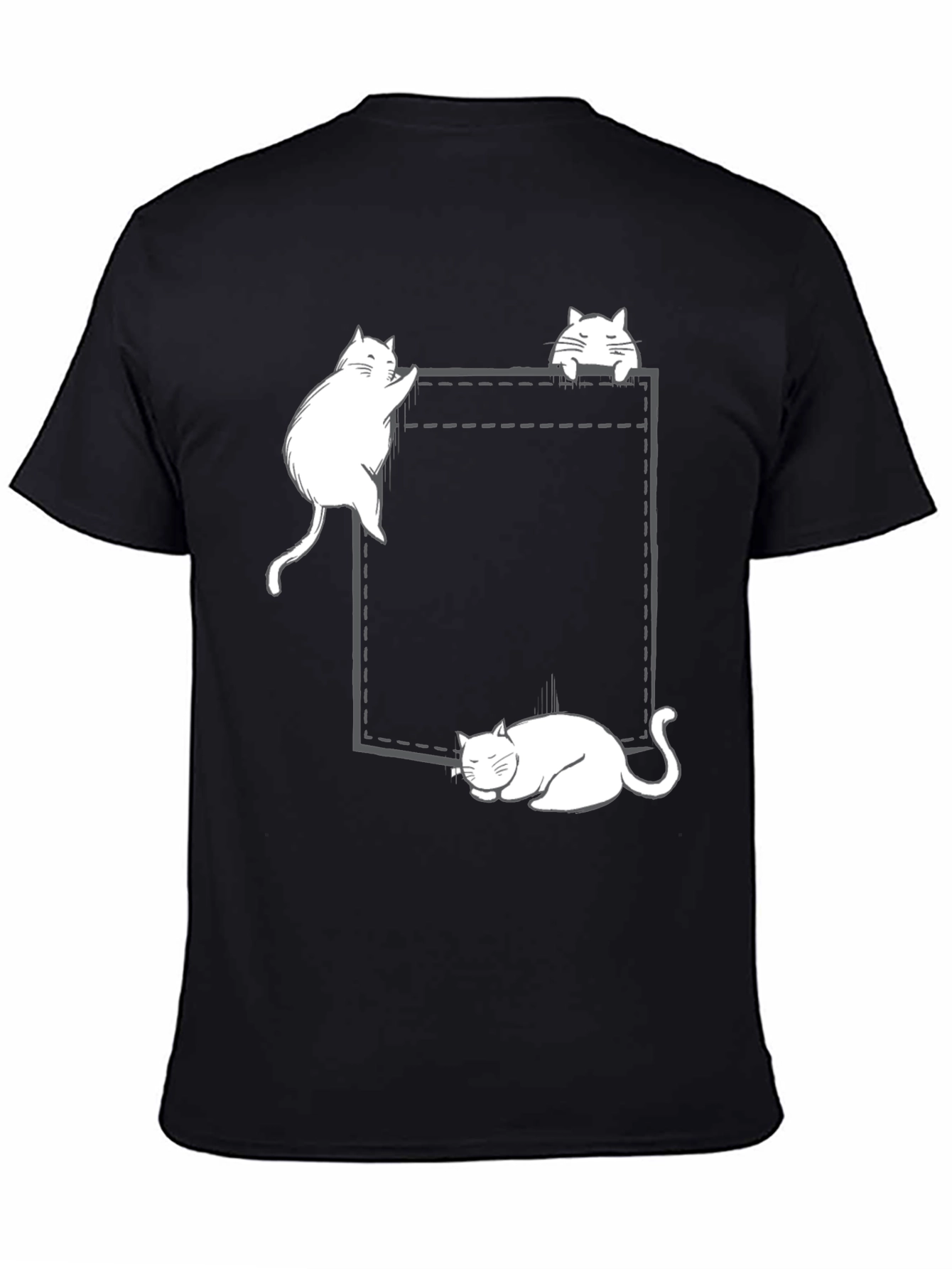 Cats in Pocket Graphic Tee - Black Cotton