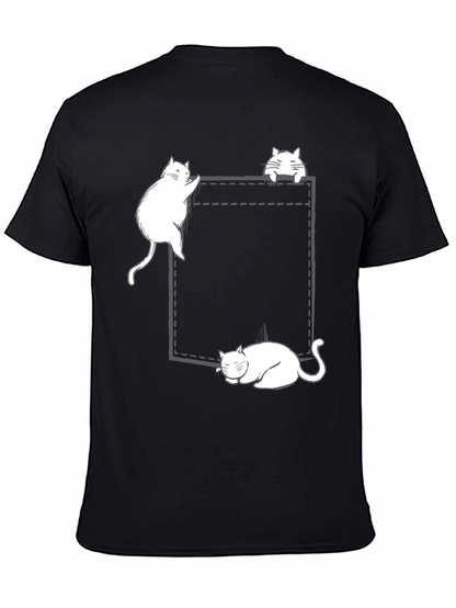 Cats in Pocket Graphic Tee - Black Cotton