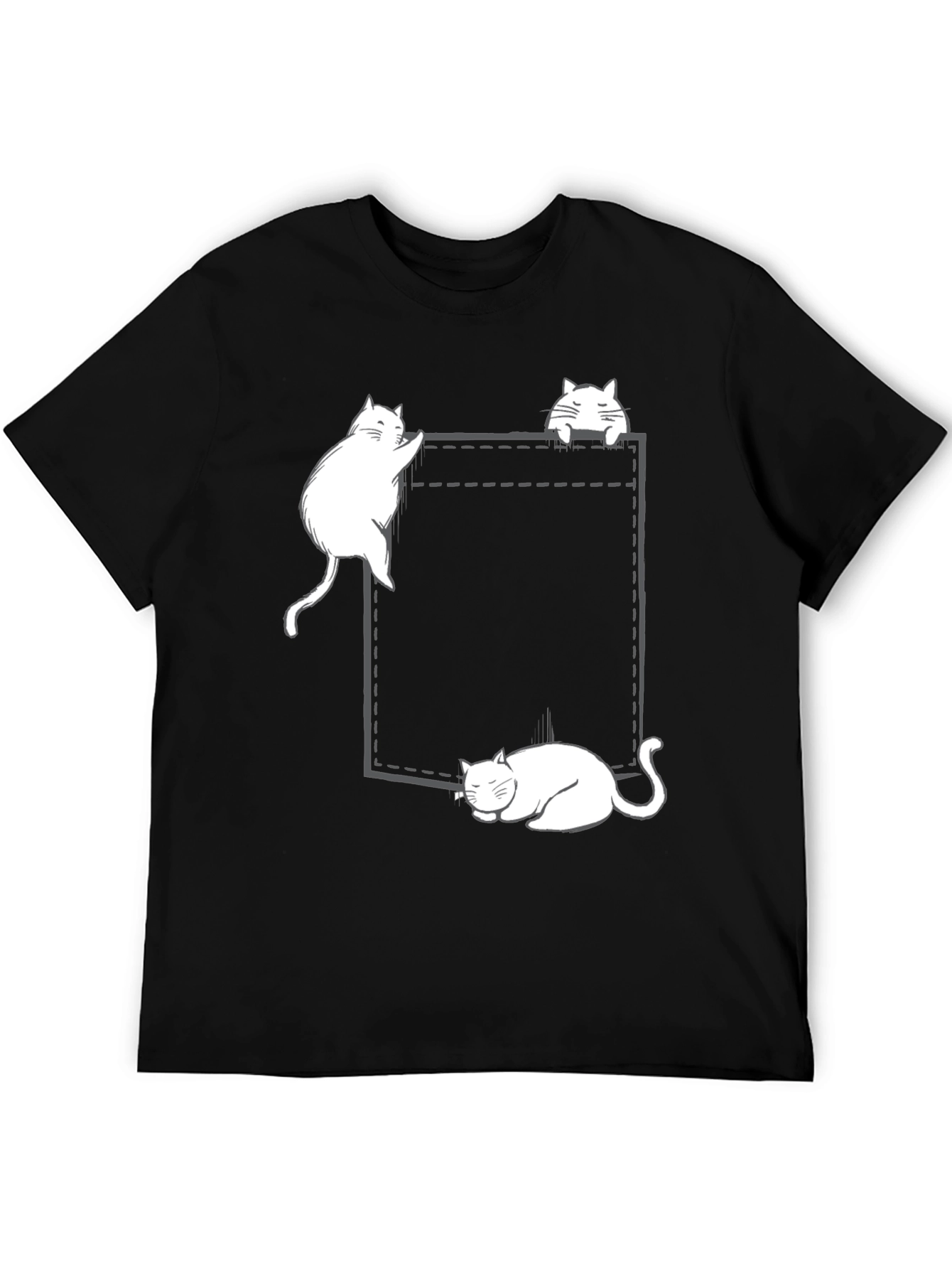 Cats in Pocket Graphic Tee - Black Cotton