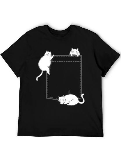 Cats in Pocket Graphic Tee - Black Cotton