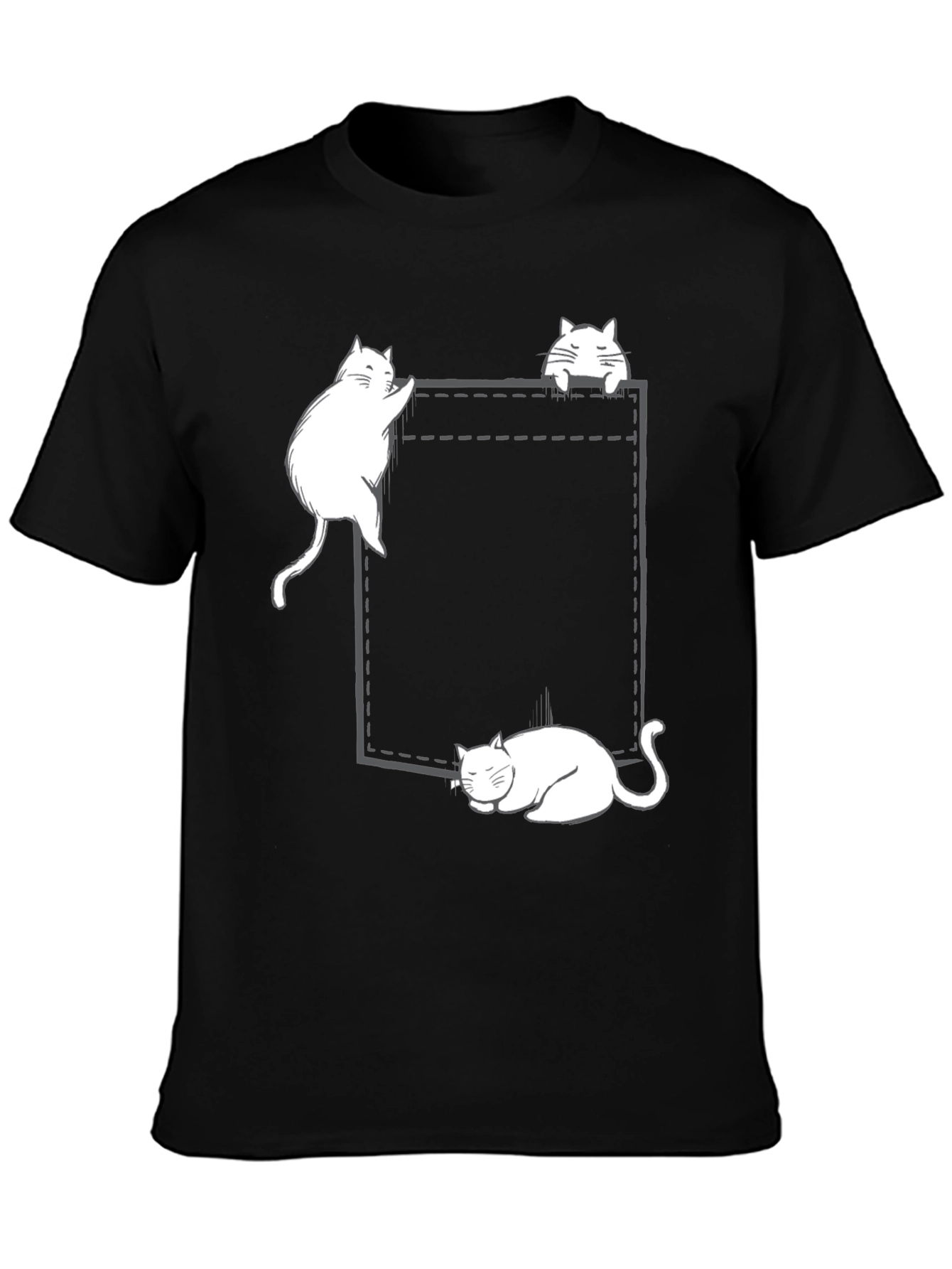 Cats in Pocket Graphic Tee - Black Cotton