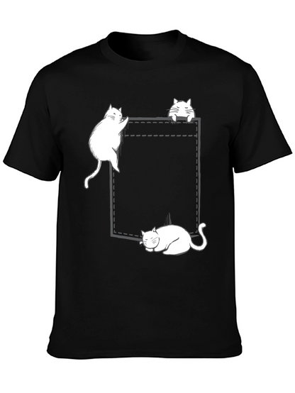 Cats in Pocket Graphic Tee - Black Cotton