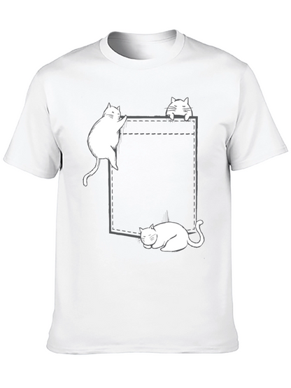 Cats in Pocket Graphic Tee - Black Cotton