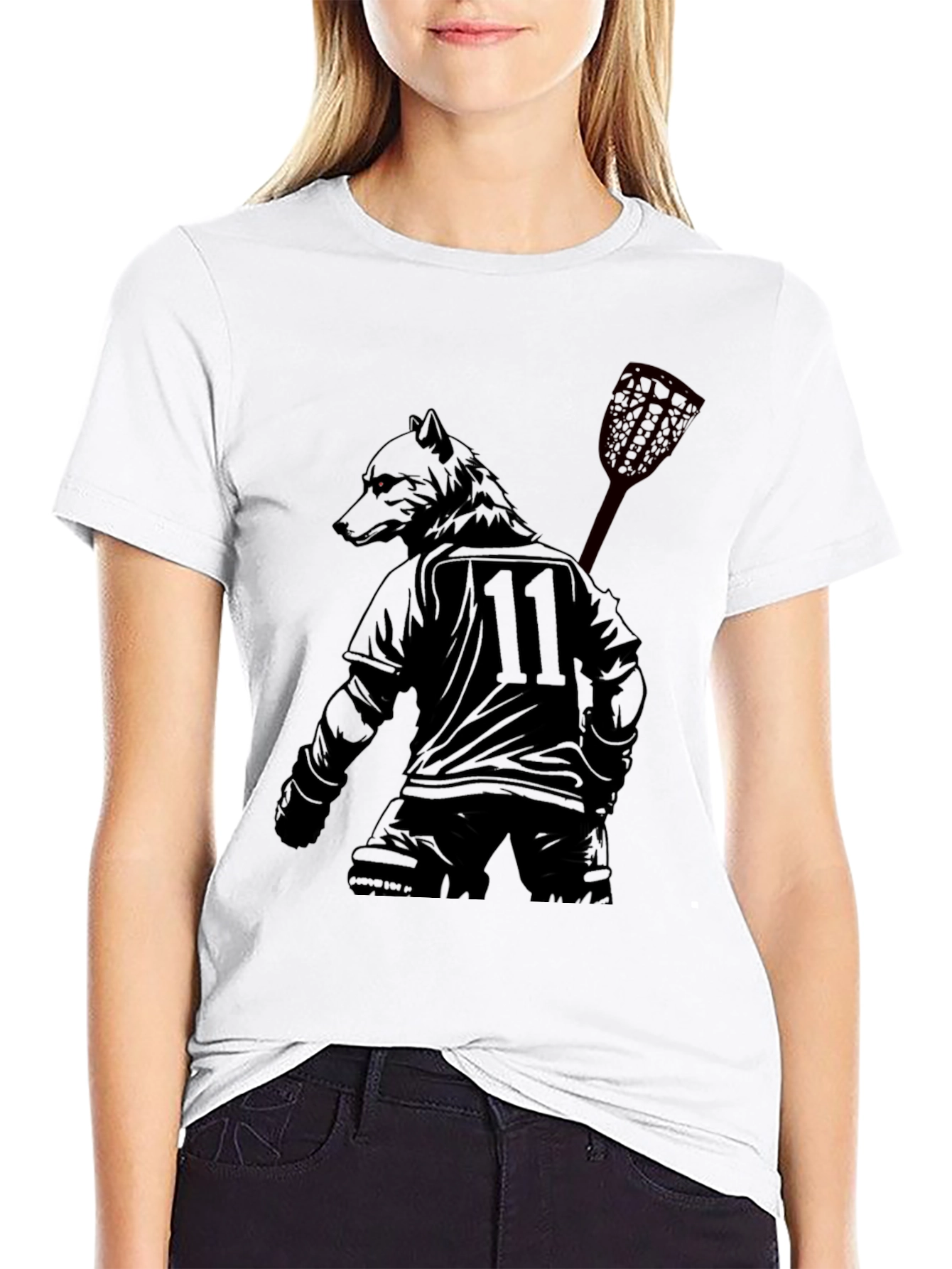 Lacrosse Wolf Player Black Graphic Tee