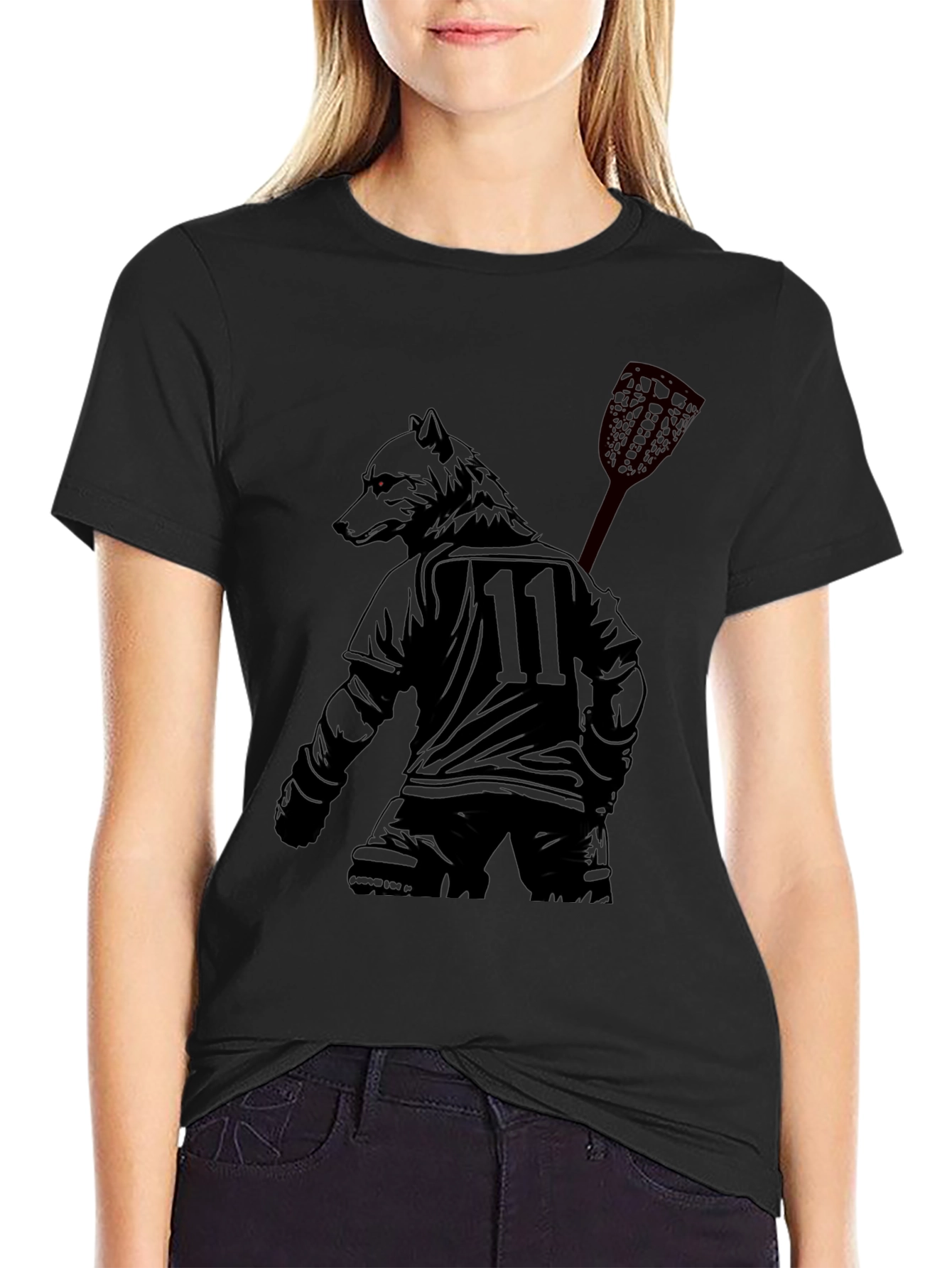 Lacrosse Wolf Player Black Graphic Tee