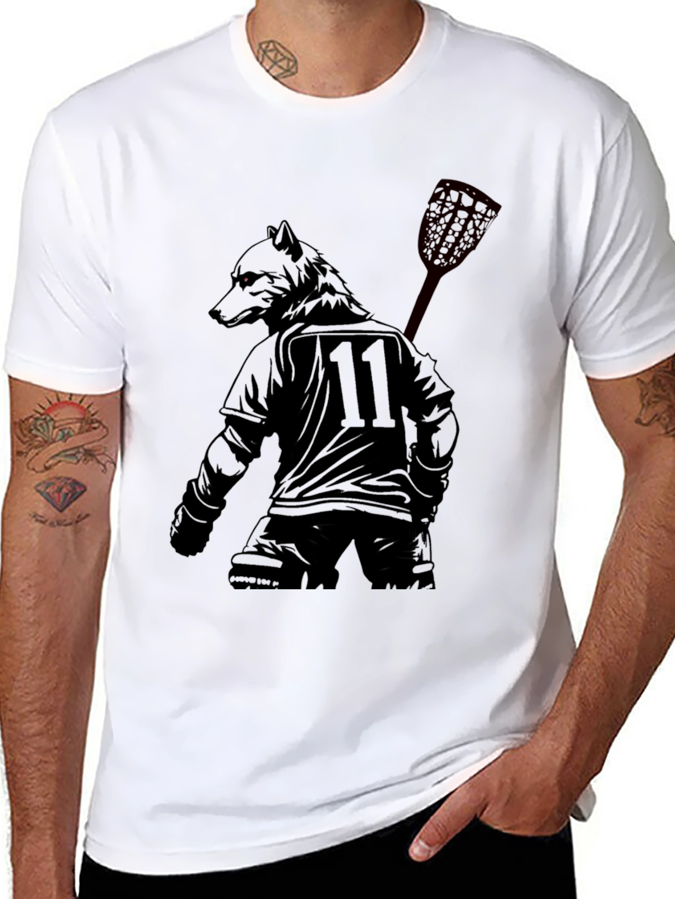 Lacrosse Wolf Player Black Graphic Tee
