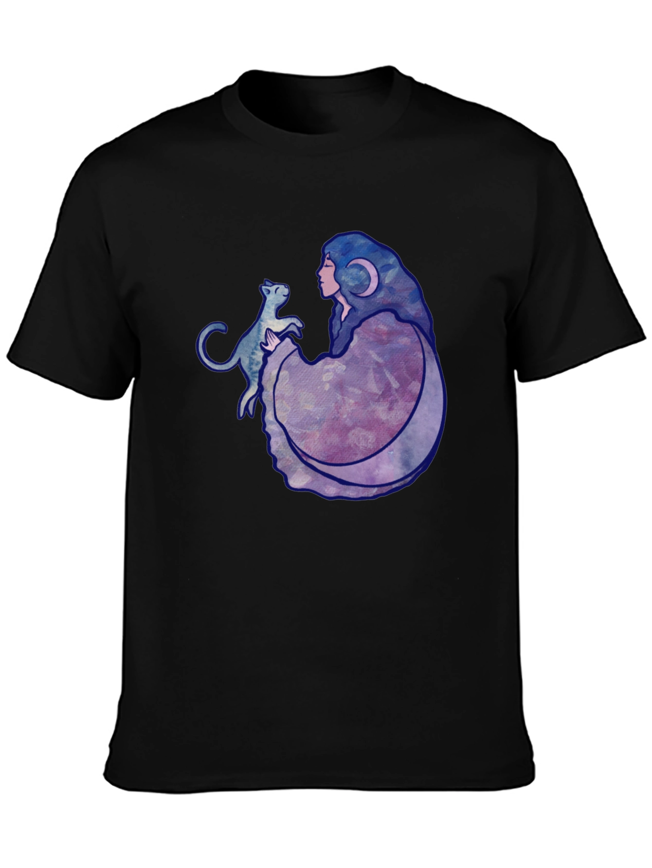 Moon Goddess Cat Graphic Black T-Shirt