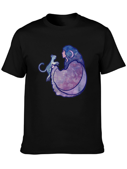 Moon Goddess Cat Graphic Black T-Shirt