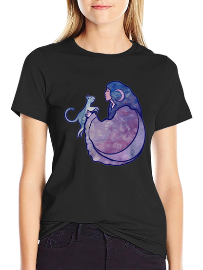 Moon Goddess Cat Graphic Black T-Shirt