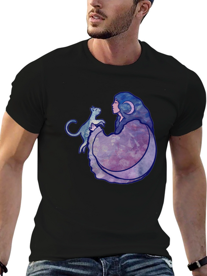 Moon Goddess Cat Graphic Black T-Shirt