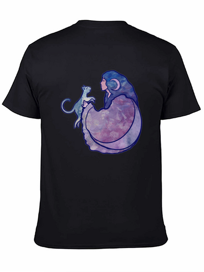 Moon Goddess Cat Graphic Black T-Shirt