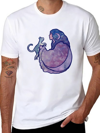 Moon Goddess Cat Graphic Black T-Shirt