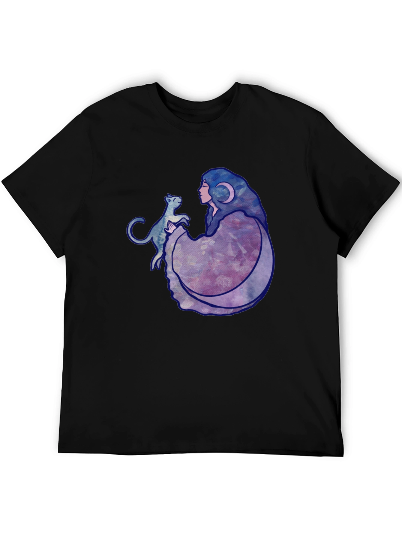 Moon Goddess Cat Graphic Black T-Shirt