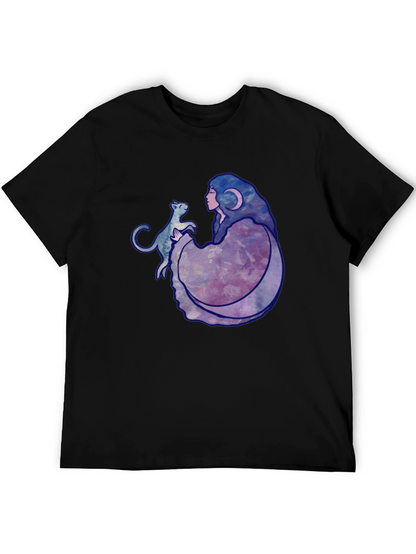 Moon Goddess Cat Graphic Black T-Shirt