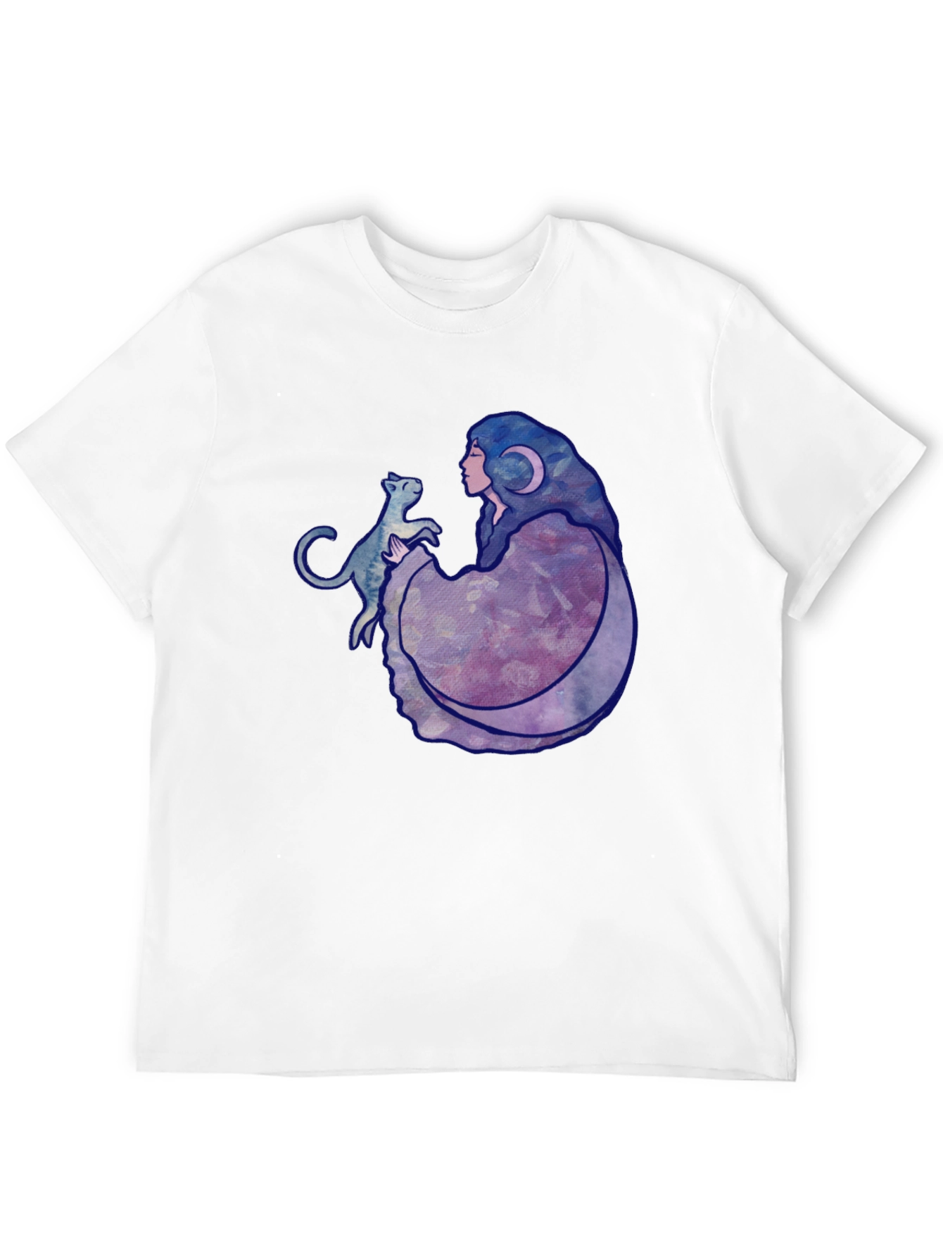 Moon Goddess Cat Graphic Black T-Shirt