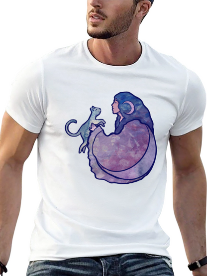 Moon Goddess Cat Graphic Black T-Shirt