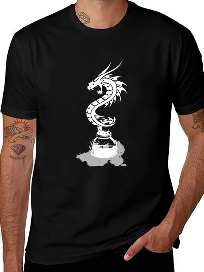 Dragon Inkwell Graphic Tee - Black Cotton Blend