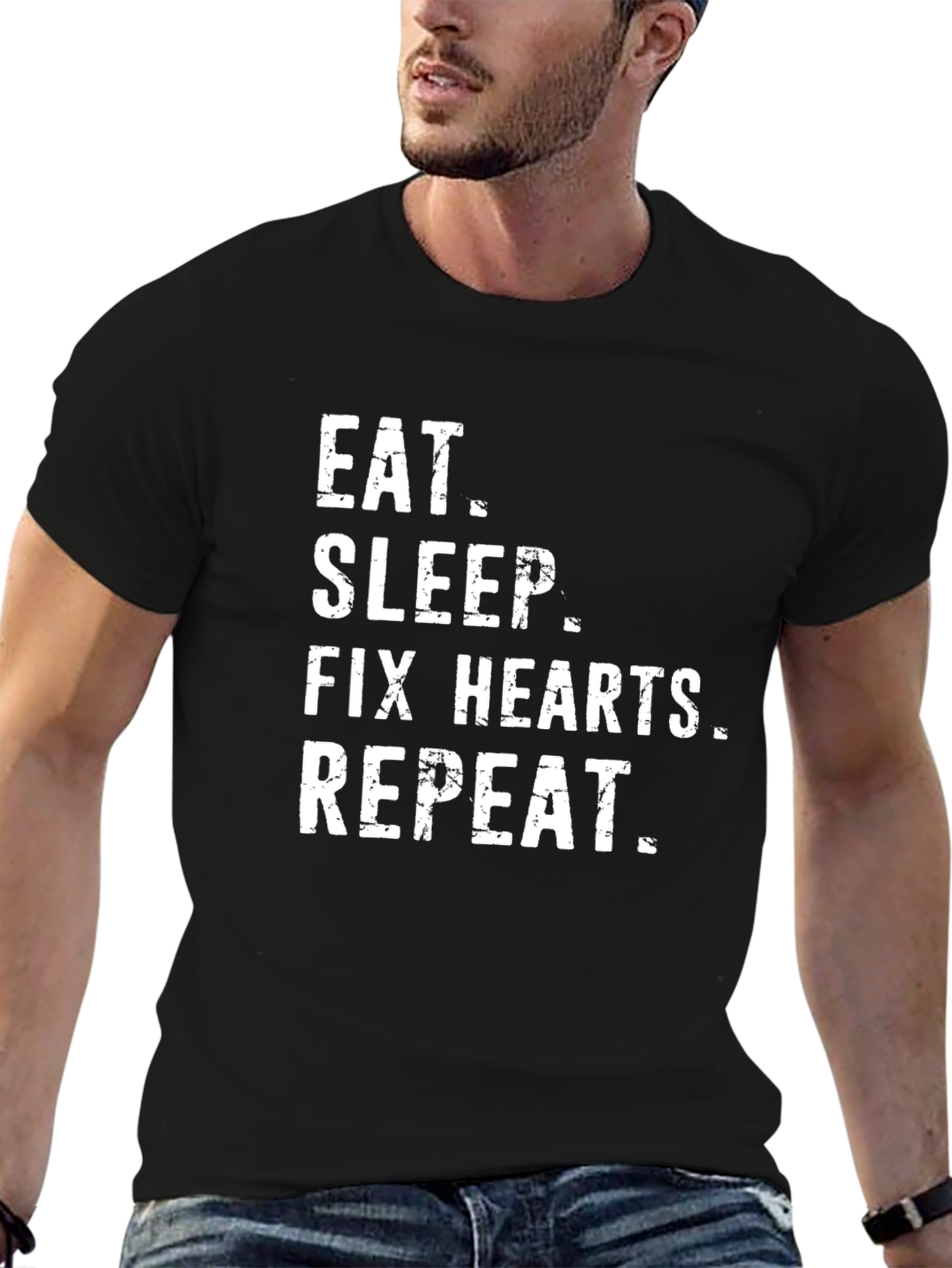 Eat Sleep Fix Hearts Repeat Black T-Shirt