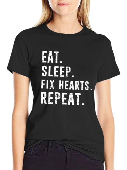 Eat Sleep Fix Hearts Repeat Black T-Shirt