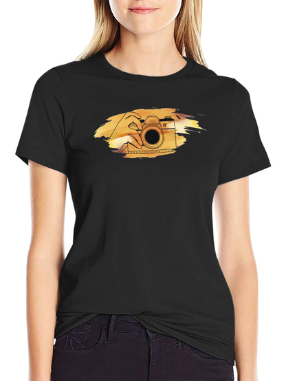 Retro Camera Graphic Tee - Black Cotton T-Shirt