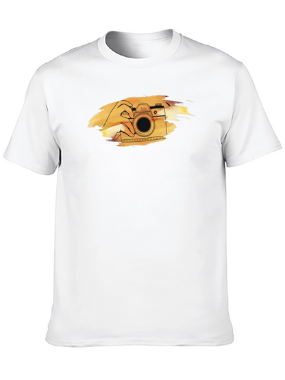 Retro Camera Graphic Tee - Black Cotton T-Shirt