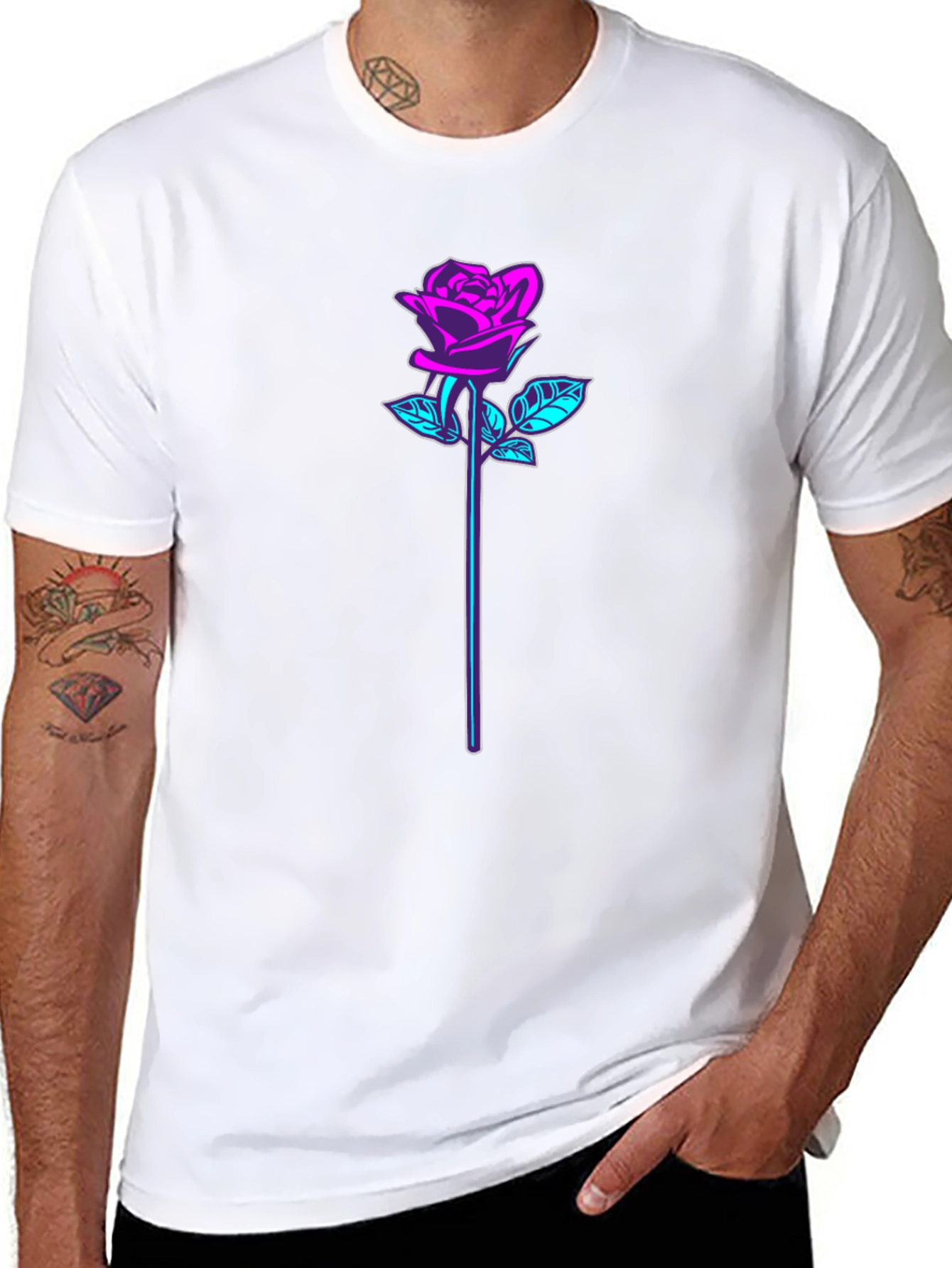 Neon Rose Graphic Black T-Shirt