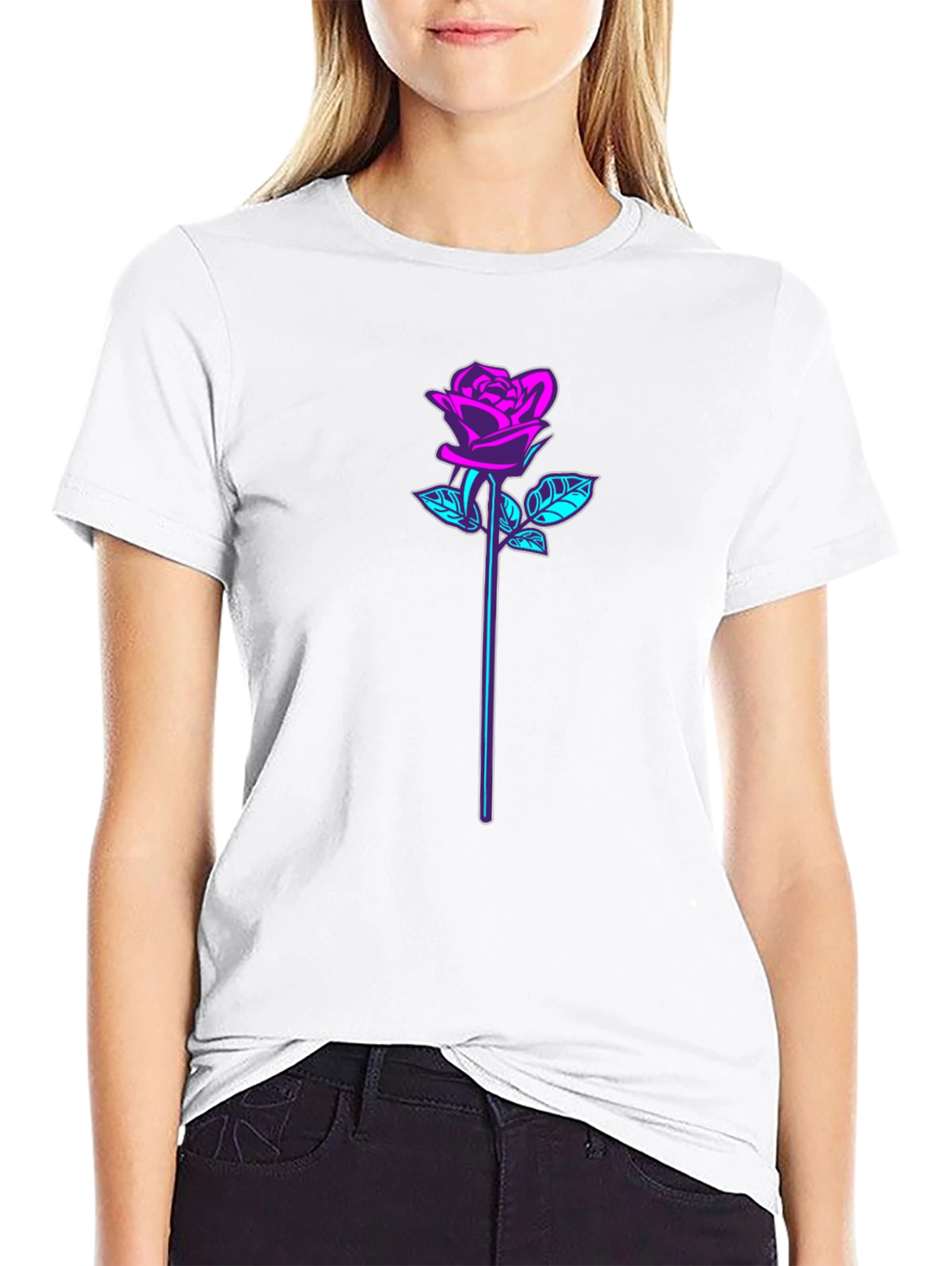 Neon Rose Graphic Black T-Shirt