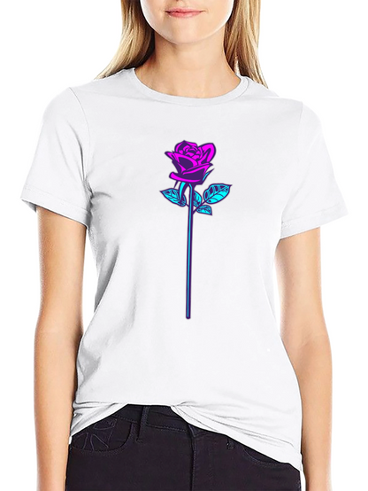 Neon Rose Graphic Black T-Shirt