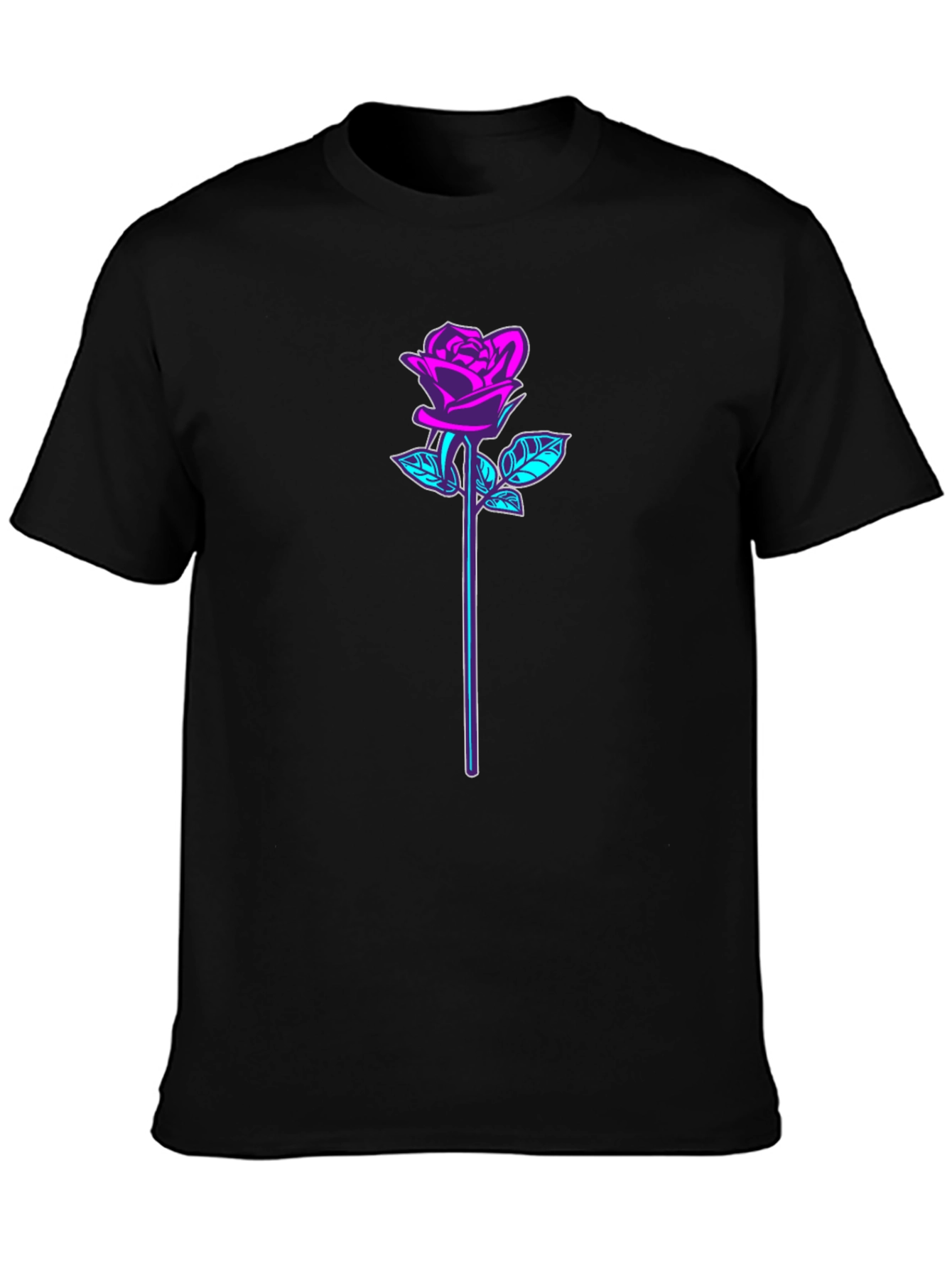 Neon Rose Graphic Black T-Shirt