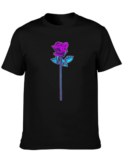 Neon Rose Graphic Black T-Shirt