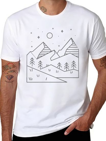 Minimalist Mountain Line Art Black T-Shirt