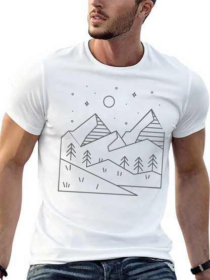 Minimalist Mountain Line Art Black T-Shirt