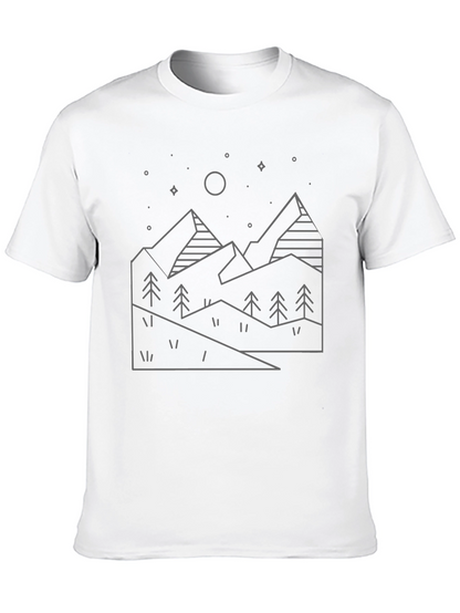 Minimalist Mountain Line Art Black T-Shirt