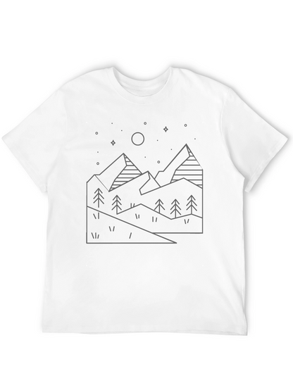 Minimalist Mountain Line Art Black T-Shirt